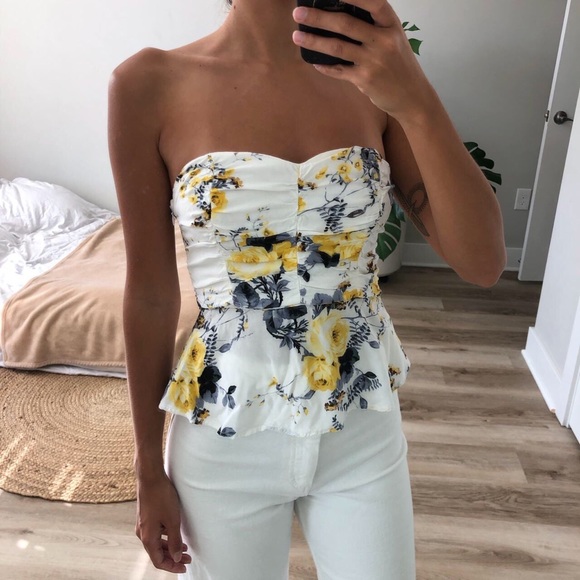 Tops - Strapless peplum floral shirt